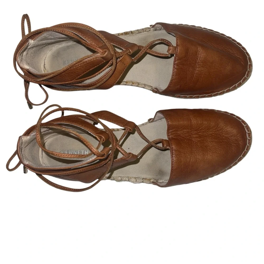 Kenneth Cole Women's Cognac Leather Beverly Espadrille Flats Sz 8M